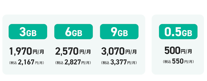 9GB以上の大容量プランがない。データの繰り越しも不可