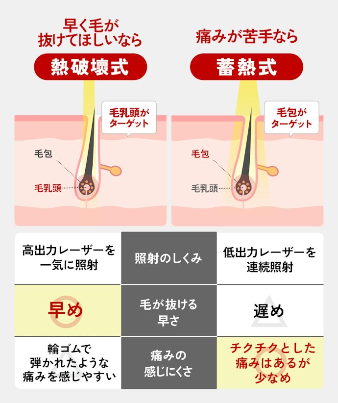 蓄熱式・熱破壊式の2種類から照射方法を選べる