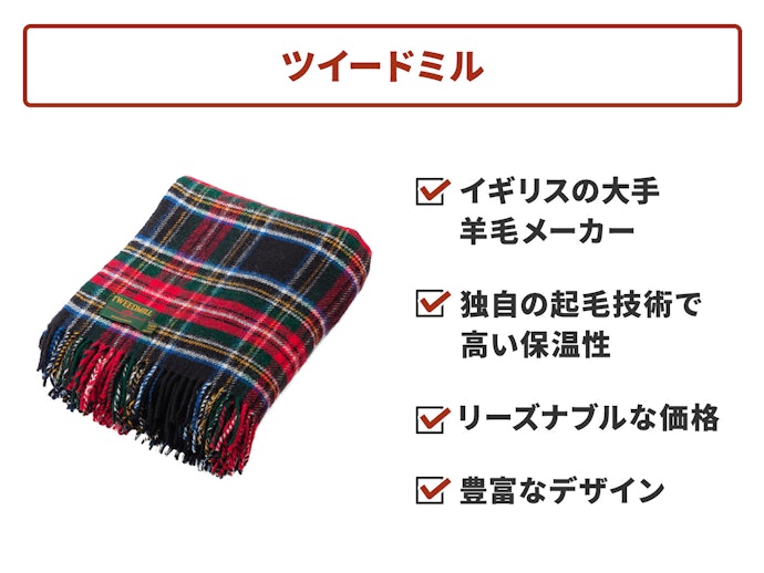 デザイン豊富で、リーズナブルな価格が嬉しい「ツイードミル」