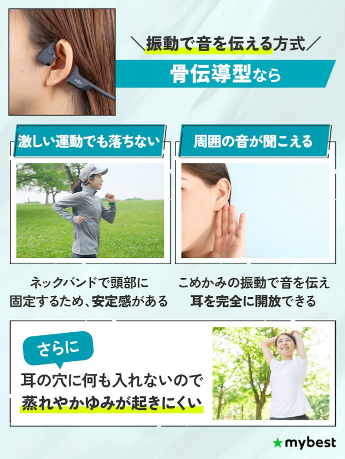 ずれにくさや周囲の音の聞き取りやすさを重視するなら骨伝導イヤホン