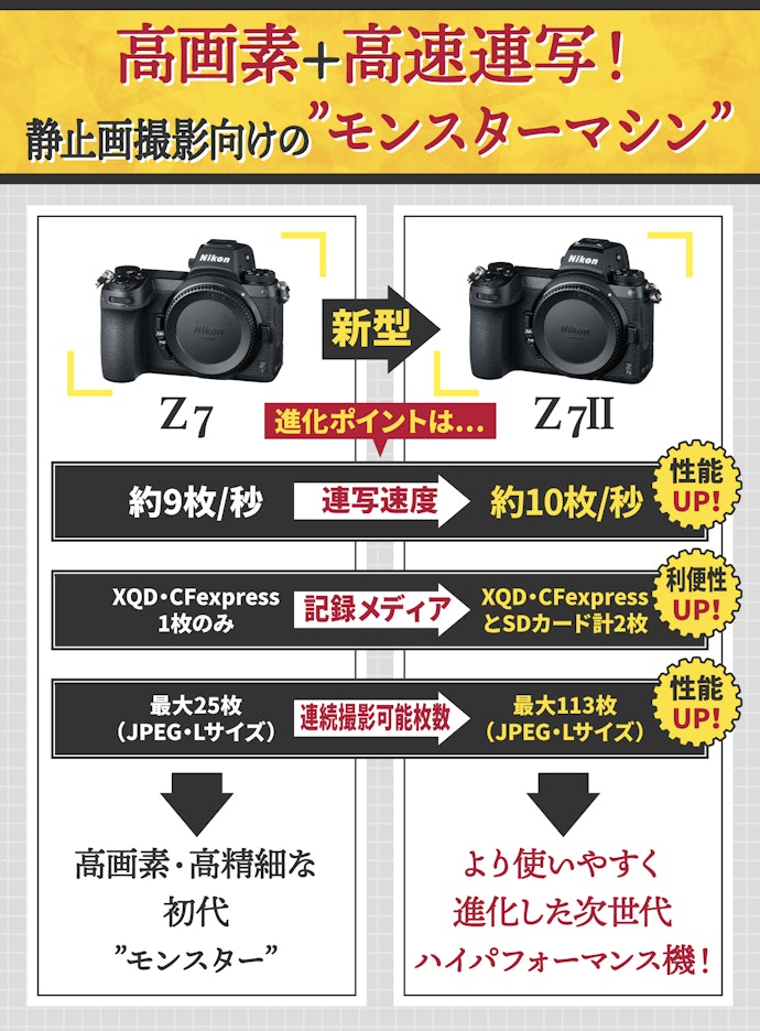 高画素が特徴のZ 7シリーズ。細部を精緻に写したい人やプロ写真家向き