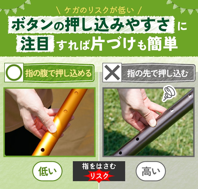 プッシュボタン式のなかでも、指の腹でボタンを押し込めるものを選ぼう