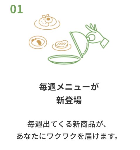 100種類以上のメニューから1食ずつ選べる