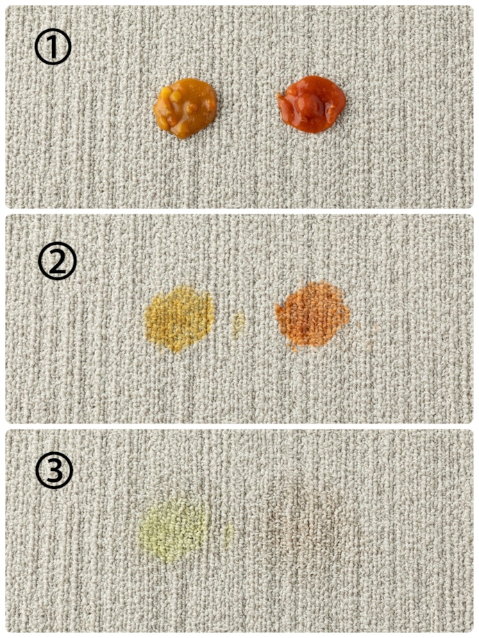 食べこぼしの汚れは水拭きだけでは落ちなかった…