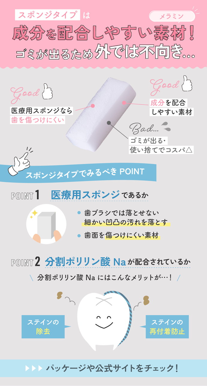 自宅でじっくり落としたいならスポンジタイプを!医療用スポンジや分割ポリリン酸Na配合のものだとなおよし