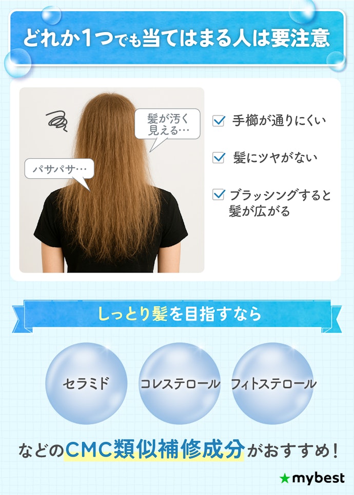 【タイプ②パサつきやエイジングに】CMC類似補修成分配合の市販シャンプーがおすすめ