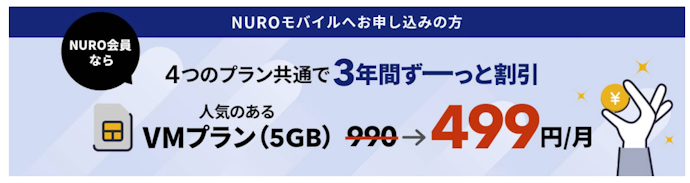 NURO光とセットで契約すると月額料金が3年間割引になる