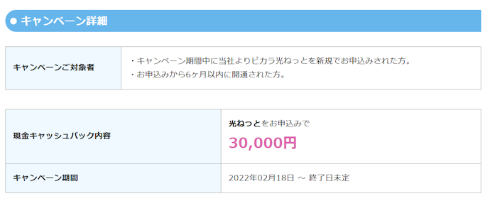 ピカラ光|最大30,000円キャッシュバック!
