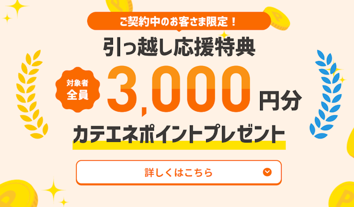 引っ越しの際に電気・ガスをまとめると3,000ポイントがもらえる