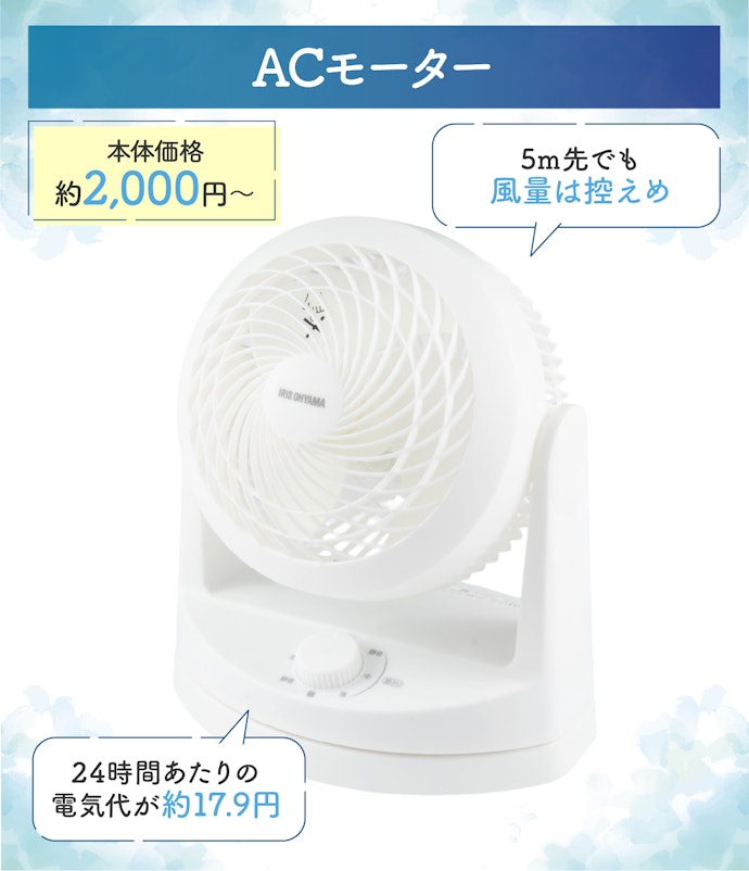 本体の安さ重視ならACモーターもアリ。電気代が高めな点には注意