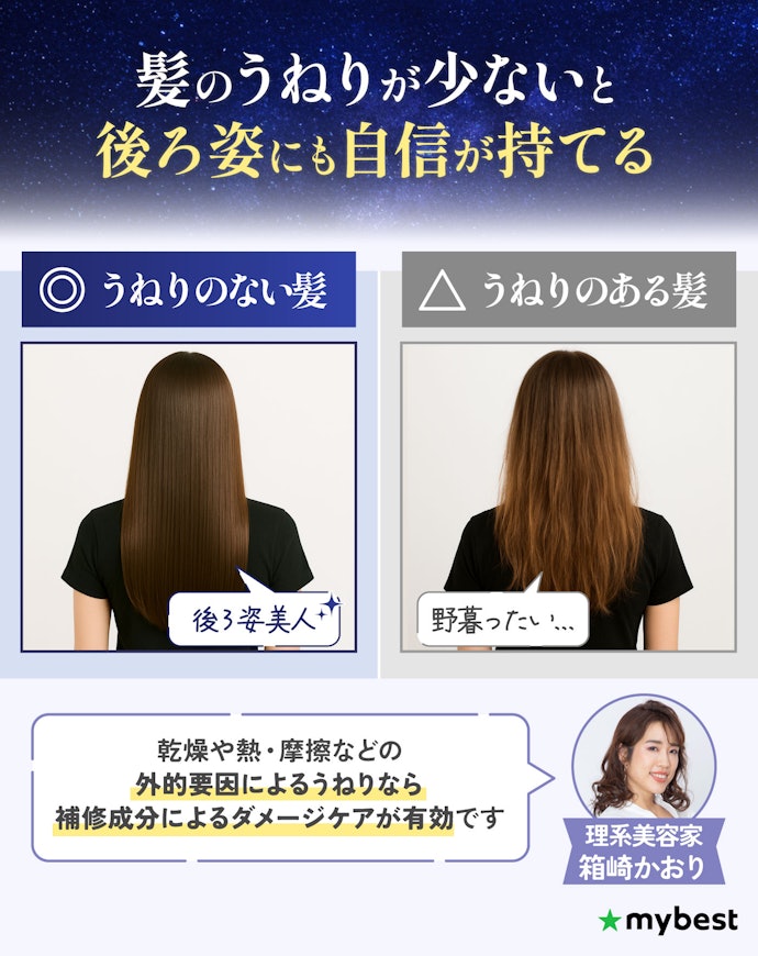 うねりには、毛髪内部を補修するうねりケア成分配合のヘアオイルがおすすめ