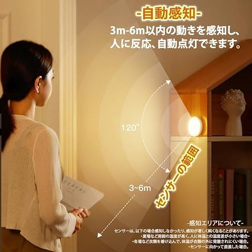 検知範囲も重要。角度は水平180度以上が理想。防犯用なら検知距離が長いものを