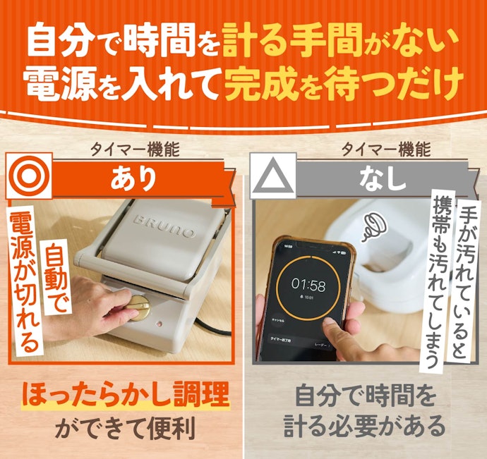 調理が楽な、タイマー付きのホットサンドメーカーがおすすめ