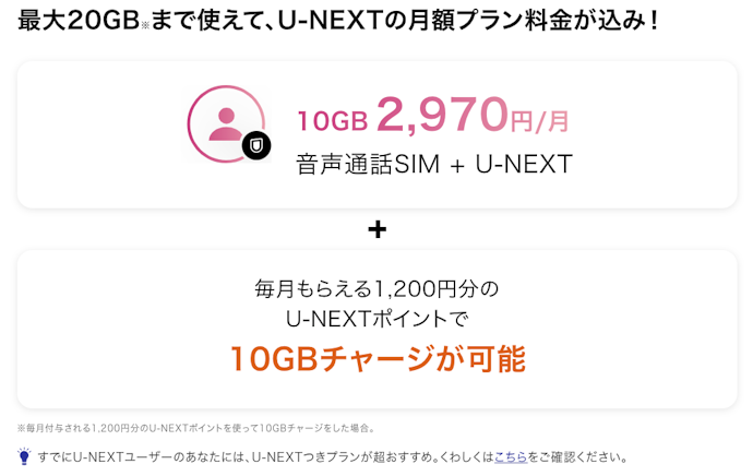 10・20GBプランはU-NEXTがセットに!