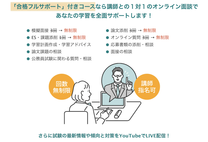 少し高くても許容できるなら論文・面接まで手厚いサポートが受けられる講座も候補