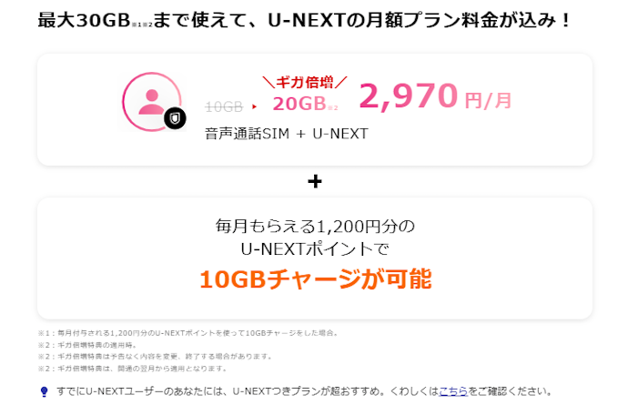 10・20GBプランはU-NEXTがセットに!