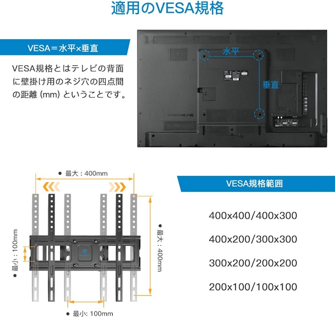 金具対応表がない場合は、VESA規格と耐荷重を確認しよう