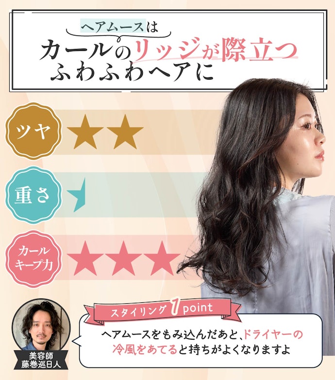 ヘアムース:アイロンやパーマのウェーブヘアにおすすめ