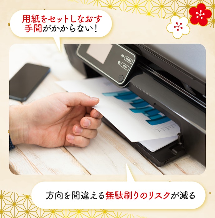 宛名面と通信面を一度に仕上げられる自動両面印刷が便利
