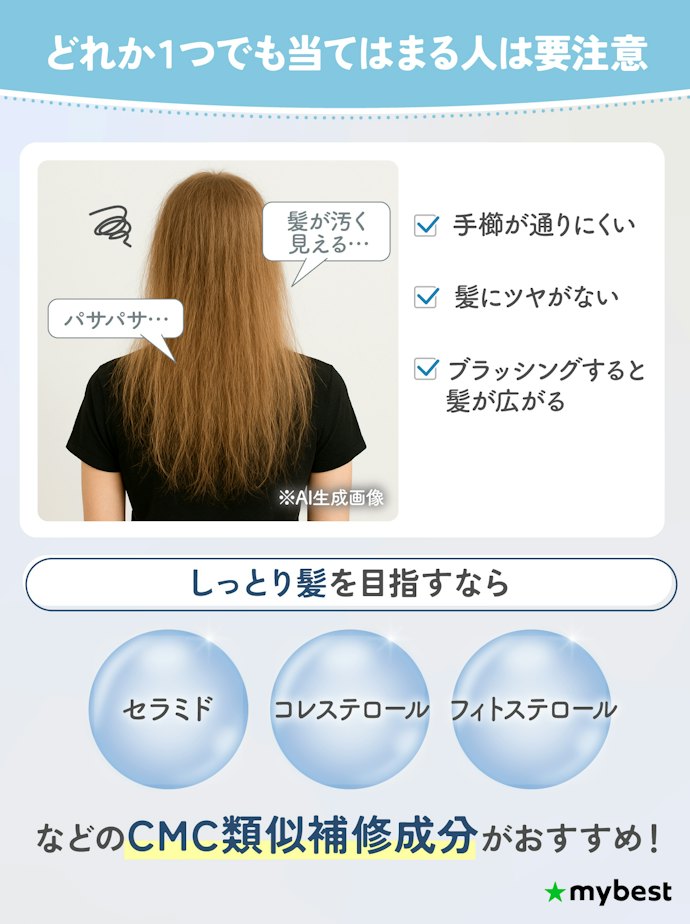 【タイプ②】乾燥によるパサつきや広がりにはCMC類似補修成分がおすすめ