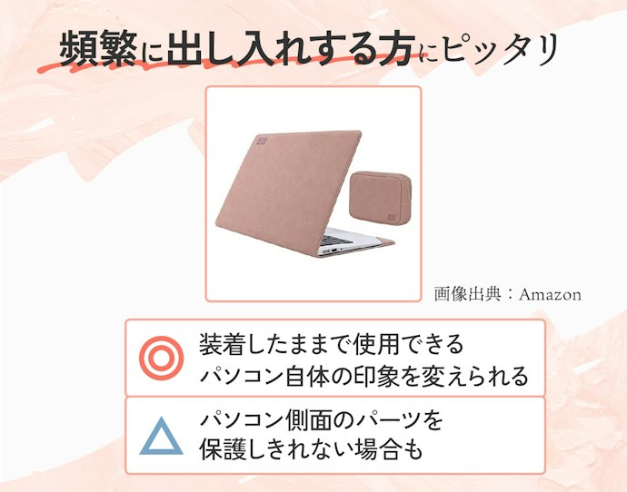 カバーケース:装着したままの状態でパソコンを使いたい人に便利