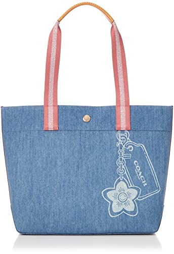 トートバッグ マザーズバッグ コーチ 青 白 花柄 大容量 軽い COACH