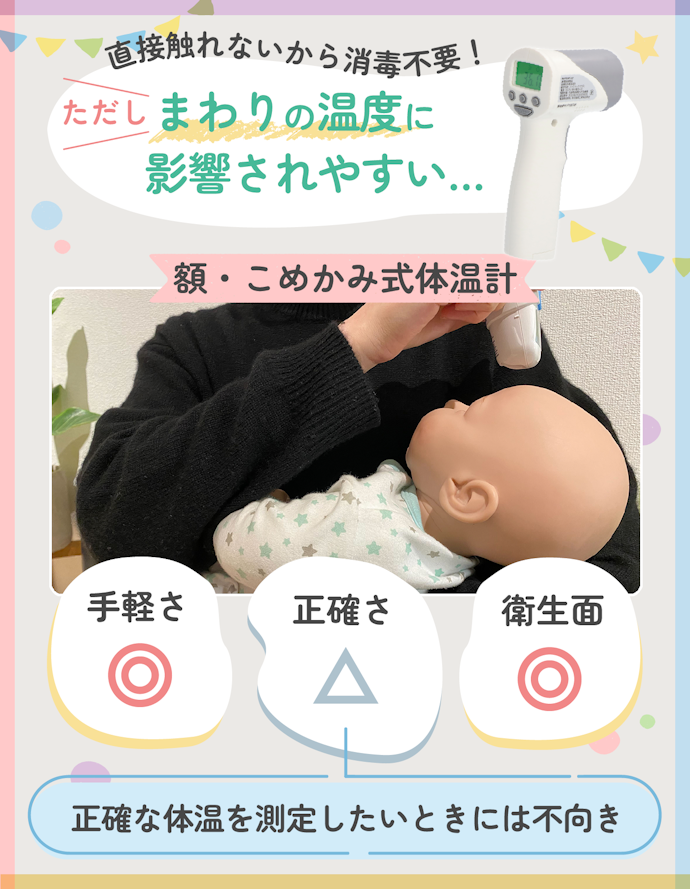 赤ちゃんに触れずに使いたいなら額・こめかみ式体温計。ただし正確性には欠ける