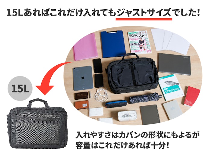 容量選びは持ち運ぶ荷物をイメージして、20L前後を目安に