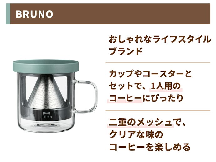 コンパクトでおしゃれなデザインが魅力の「BRUNO」