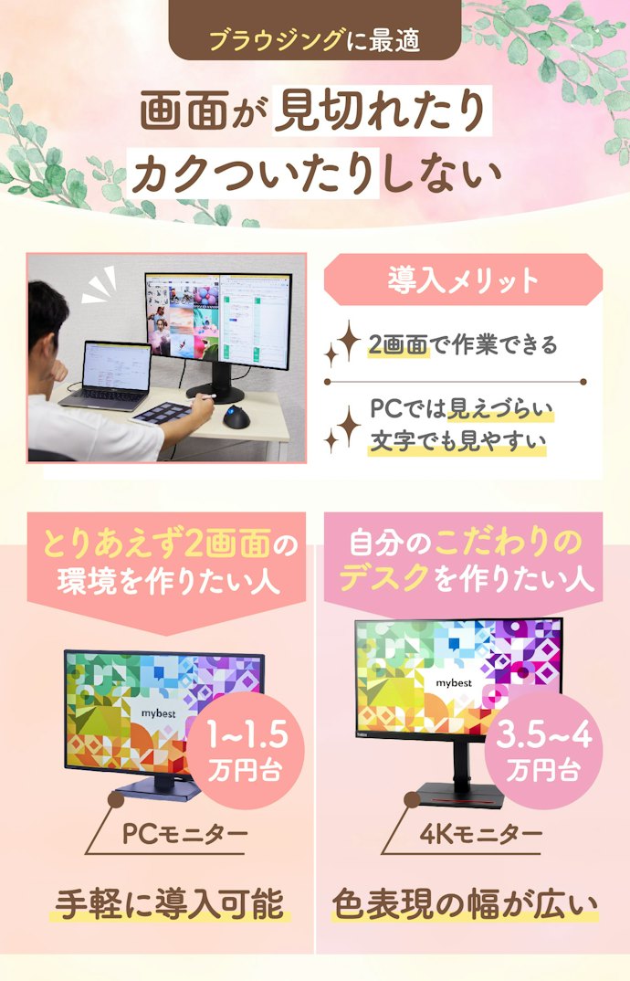 モニター:テレビよりもPC作業に適している。フルリモートで仕事をするならマスト