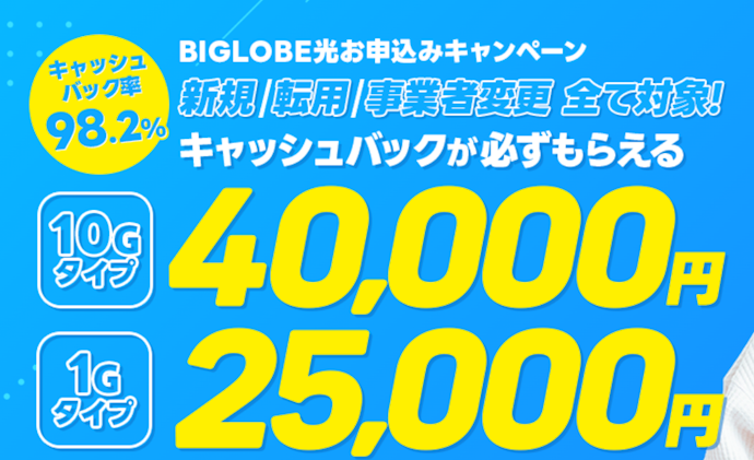 ビッグローブ光|最大40,000円キャッシュバック!