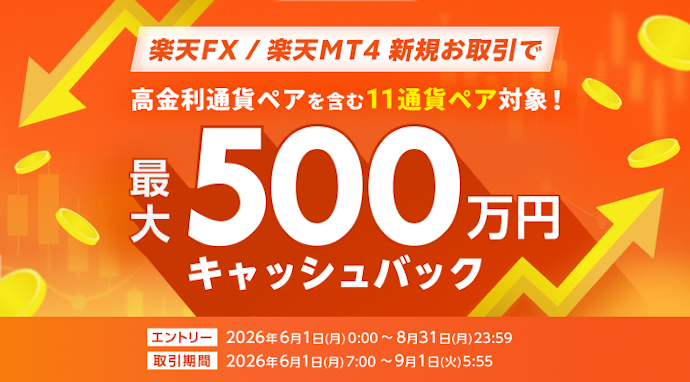 対象通貨ペアの新規取引で最大500万円還元