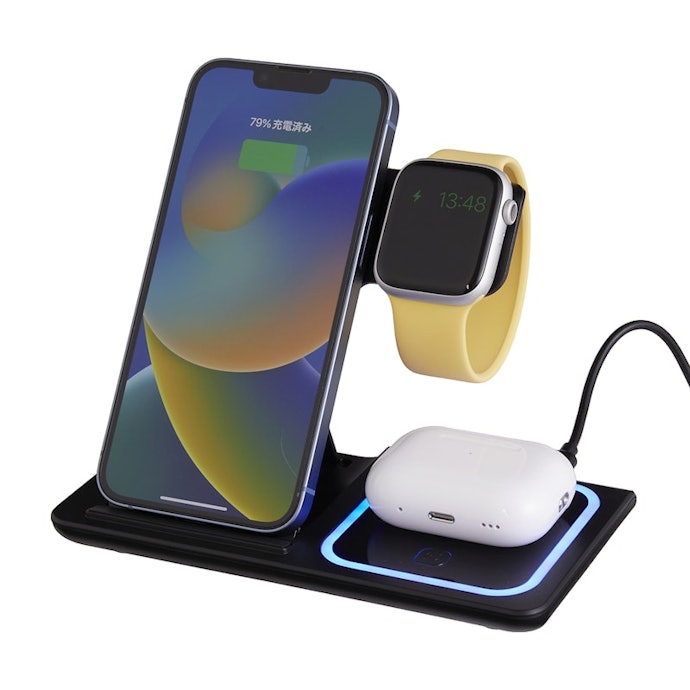 スタンドとパッドの2WAYで、3台の機器を同時に充電可能