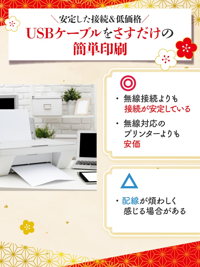 パソコンとプリンターで年賀状作成をしたい人は有線接続のモデルでも可