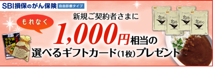 SBI損保がん保険の新規契約でギフトカード1,000円相当プレゼント