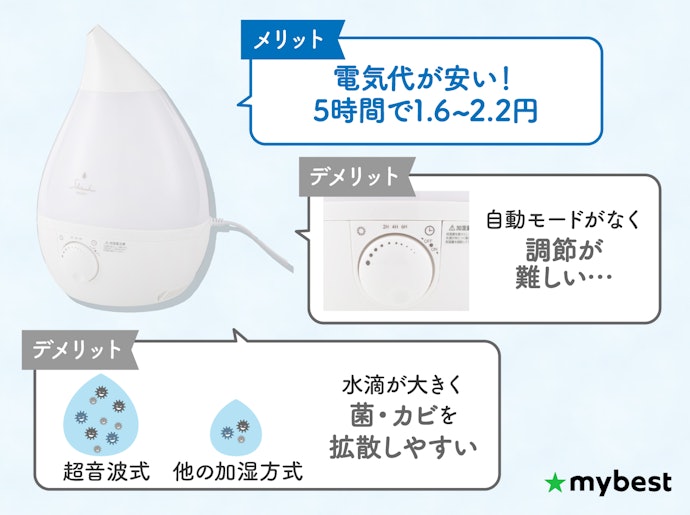 超音波式:毎日水を入れ替えられるなら、コスパ良好