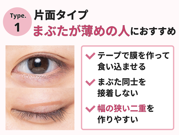 まぶたが薄い人は片面タイプを。突っ張り感が少ないところも魅力のひとつ